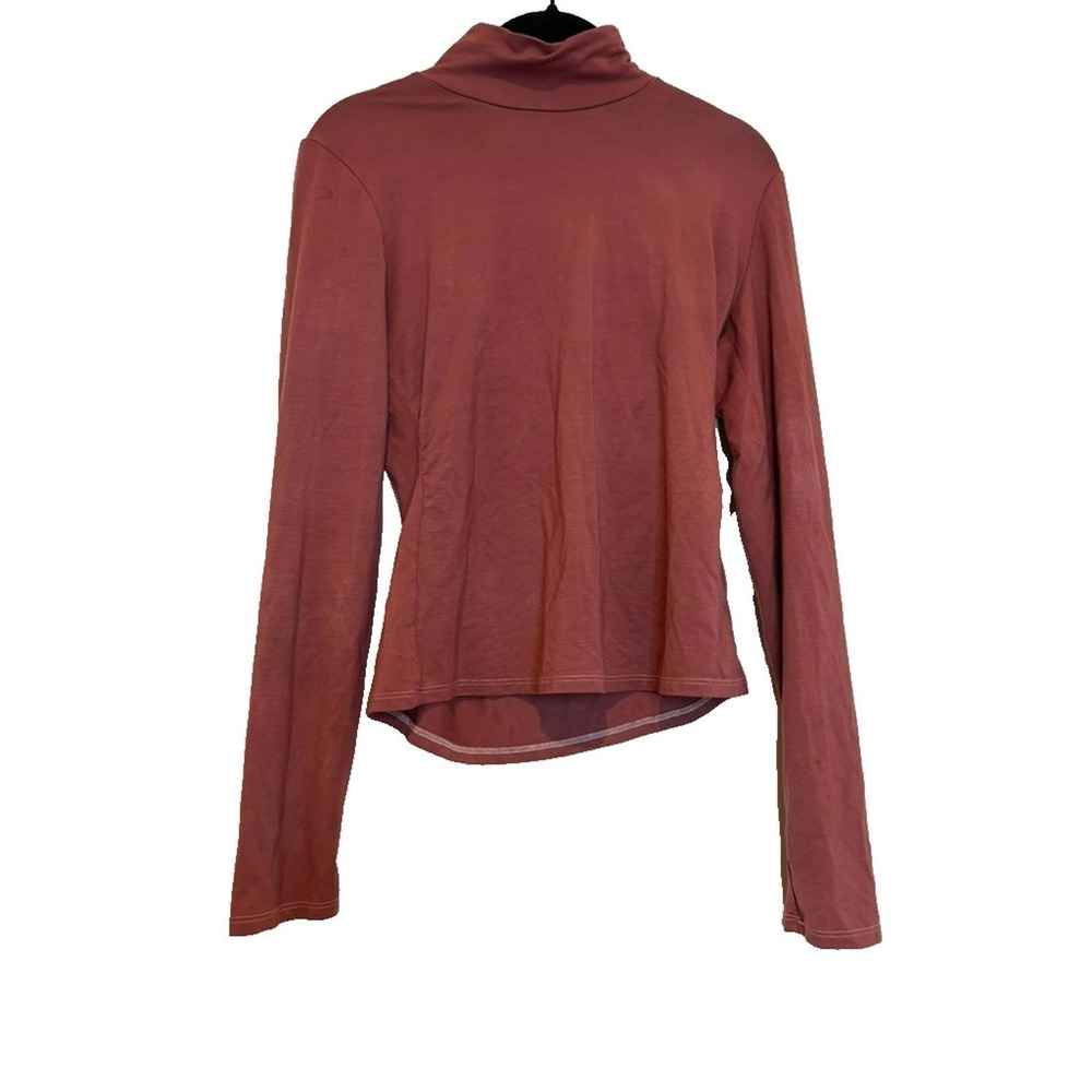 Reformation sz S mock neck long sleeve shirt brown/orange stretchy #2026